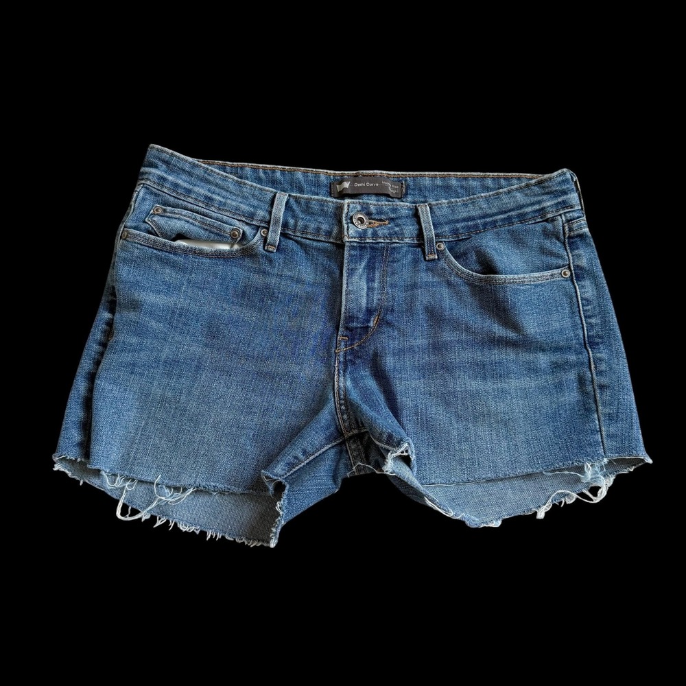 Y2K Levis Demi Curve Mid Rise Cut Off Denim Shorts Blue W29